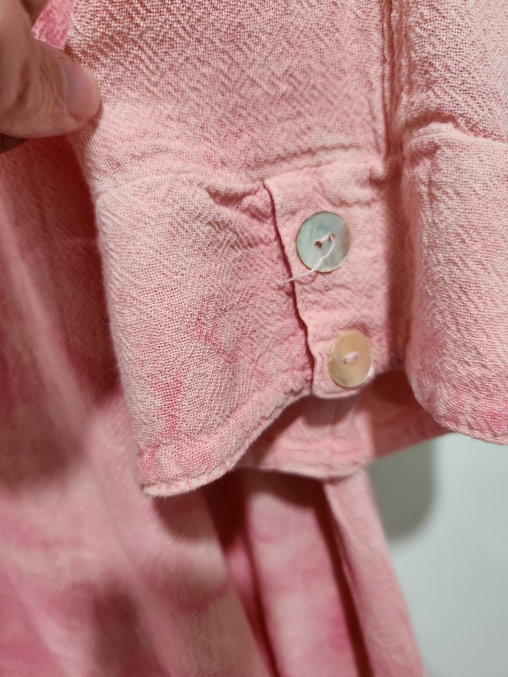 bryn Walker Pink Tie-Dye Scoop Neck Tunic Linen Mother Of Pearl Buttons - Picture 3 of 7